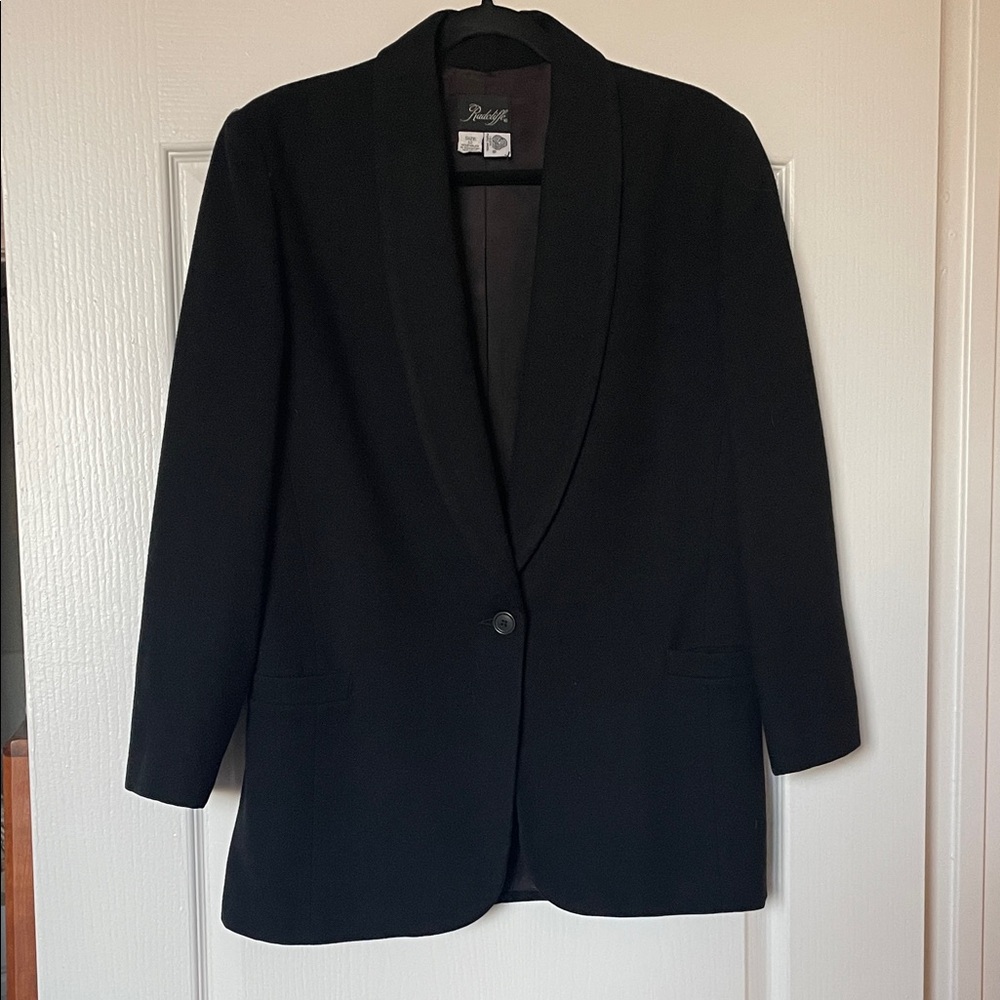 VTG  100% Wool Black Tuxedo-style Blazer Jacket Sz 12 Quiet Luxury Classic